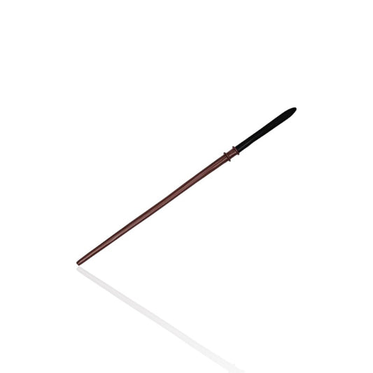 Draco Malfoy’s wand from Harry Potter, featuring a black handle and brown shaft on a white background