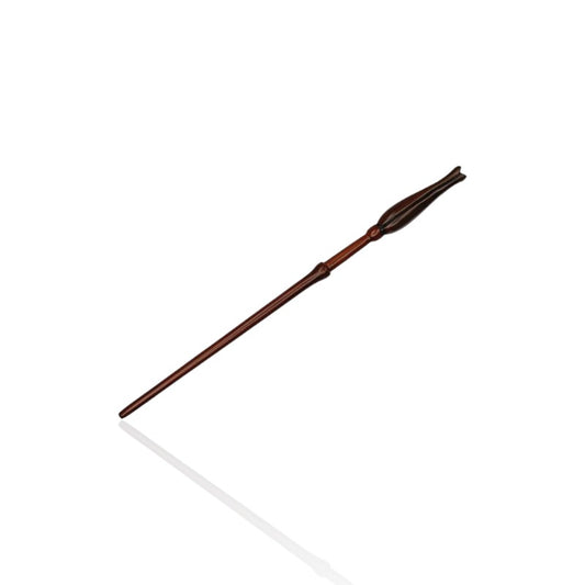 Luna Lovegood’s wand from Harry Potter, featuring a unique tulip-like handle and smooth wooden finish, perfect for collectors